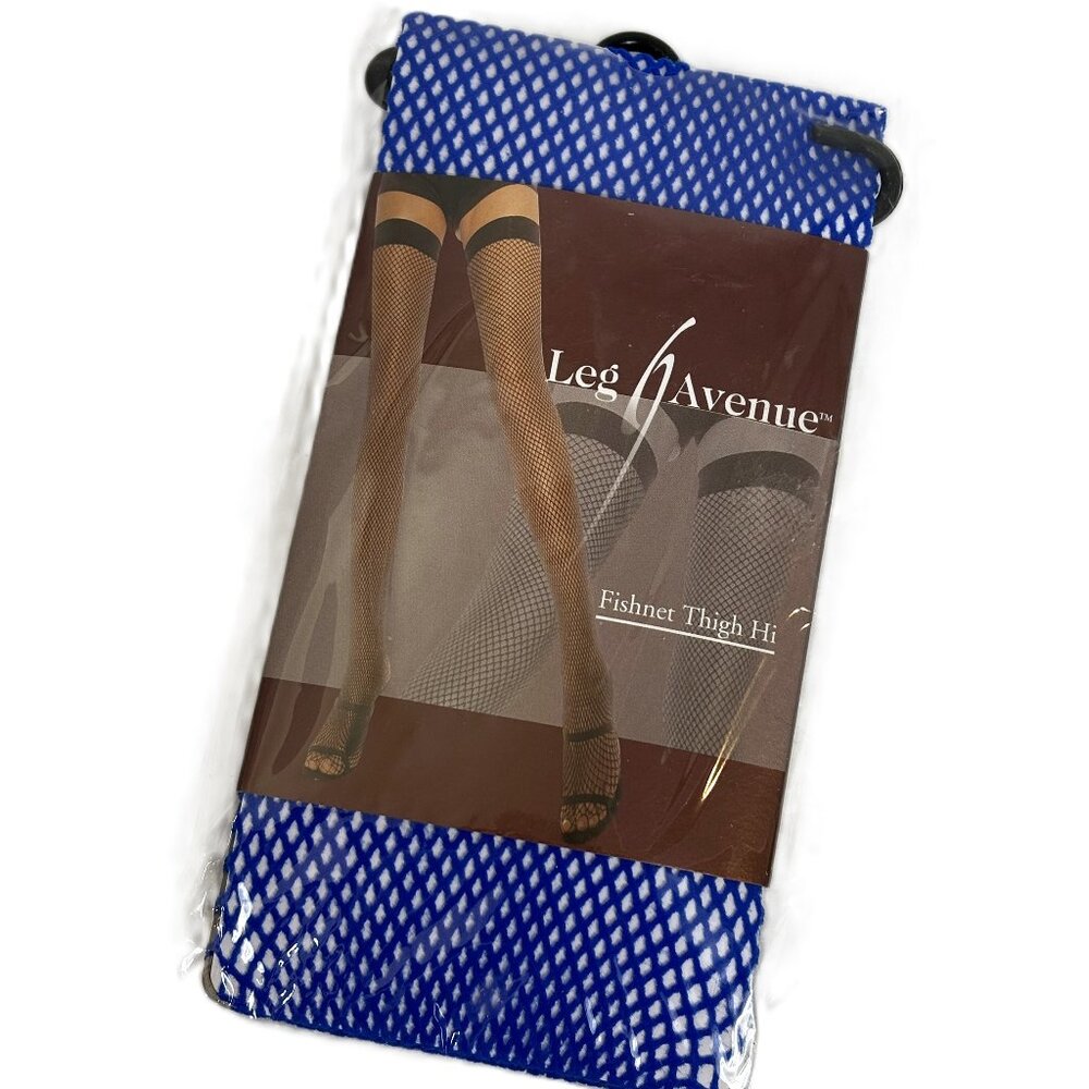 Leg Ave #9011 Thigh High Royal Blue Fishnet NOS NWT